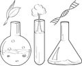 Vector sketches of laboratory tubes, flask chemistry tools.